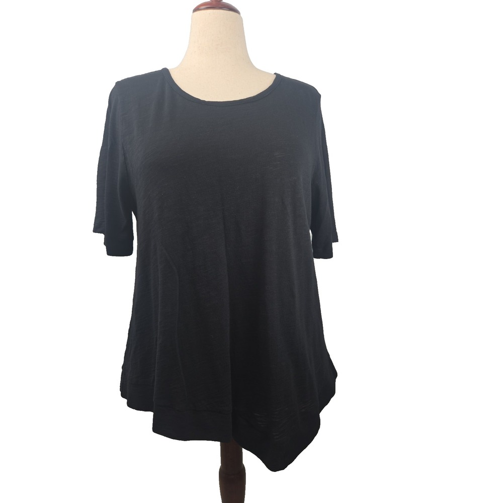 Chico's Size 3 XL Black Slub Cotton Modal Asymmetrical Short Sleeve T-shirt